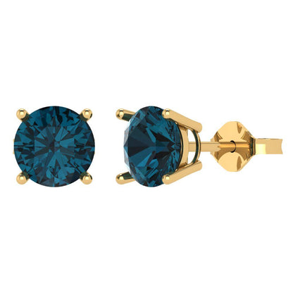 4 ctw London Blue Topaz Studs Earrings | 8.0mm Round Cut White Gold Push Back | December Birthstone