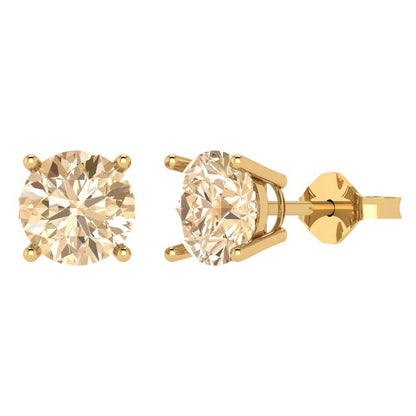 4 ctw Morganite Studs Earrings | 8.0mm Round Cut White Gold Push Back | February Birthstone