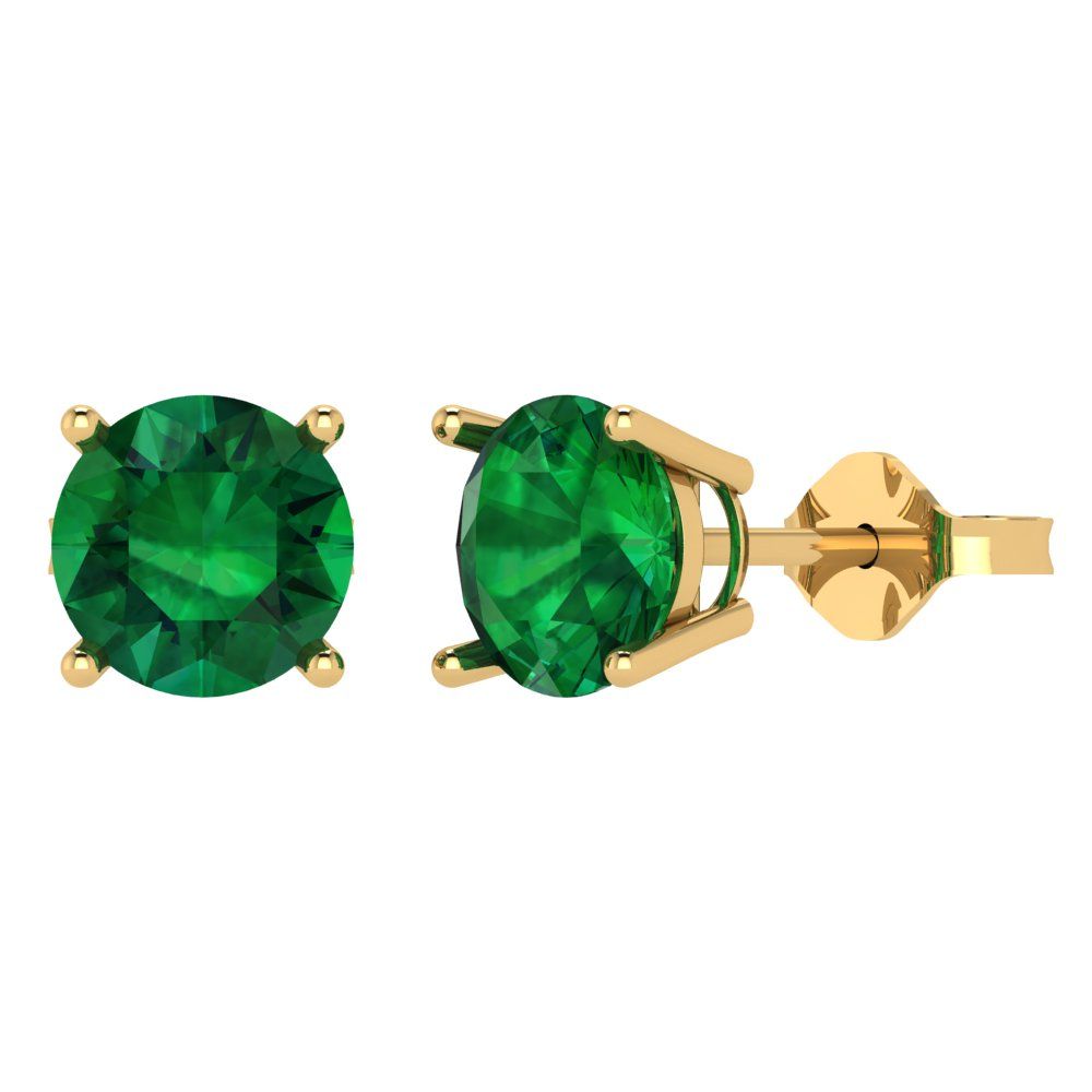 4 ctw Emerald Studs Earrings | 8.0mm Round Cut White Gold Push Back | May Birthstone