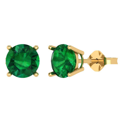 4 ctw Emerald Studs Earrings | 8.0mm Round Cut White Gold Push Back | May Birthstone