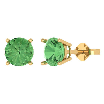 4cttw Round Cut Simulated Green Diamond Gold-Plated 925 Silver Push Back Stud Earrings