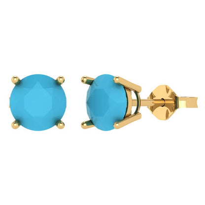4cttw Round Cut Simulated Turquoise Gold-Plated 925 Silver Push Back Stud Earrings