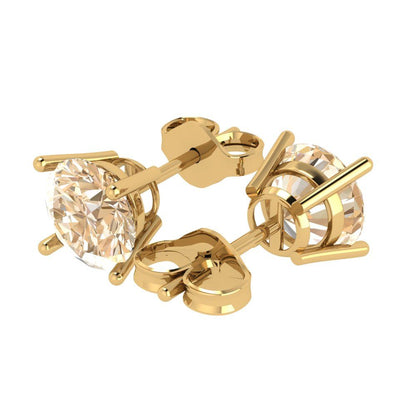 4 ctw Morganite Studs Earrings | 8.0mm Round Cut White Gold Push Back | February Birthstone