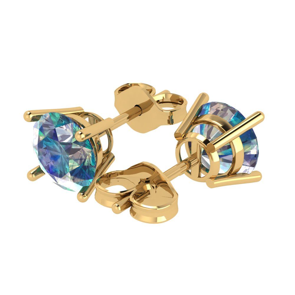 4 ctw Blue Moissanite Studs Earrings | 8.0mm Round Cut White Gold Push Back | April Birthstone