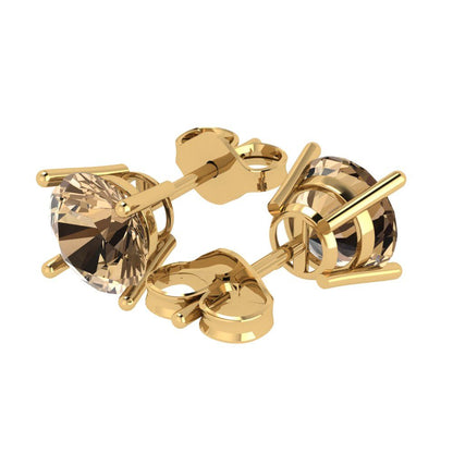 4cttw Round Cut Simulated Champagne Diamond Gold-Plated 925 Silver Push Back Stud Earrings
