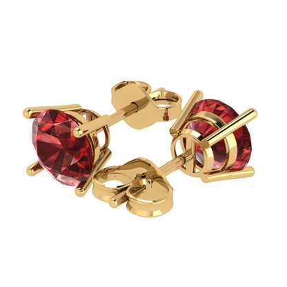 4cttw Round Cut Natural Garnet Gold-Plated 925 Silver Push Back Stud Earrings