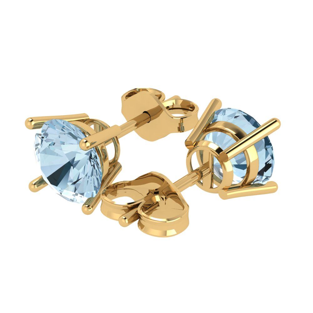 4cttw Round Cut Simulated Blue Diamond Gold-Plated 925 Silver Push Back Stud Earrings