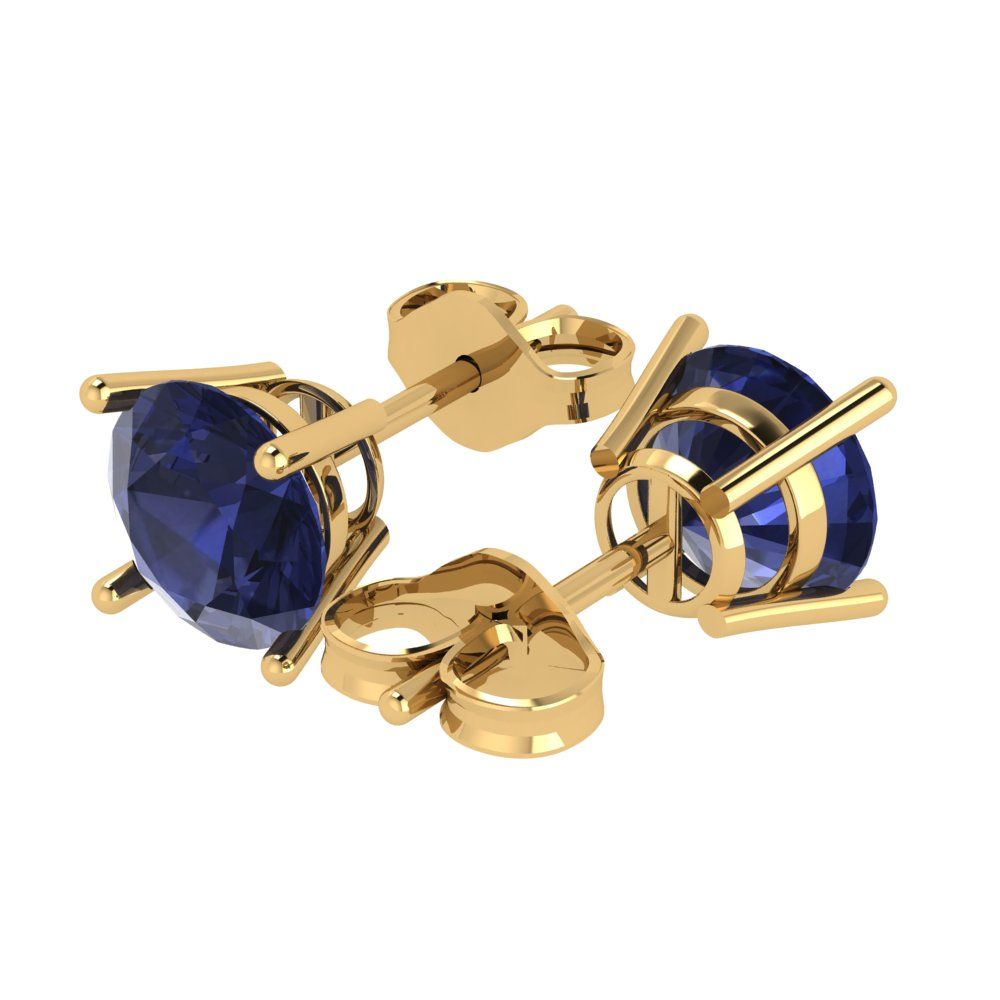 4cttw Round Cut Simulated Blue Sapphire Gold-Plated 925 Silver Push Back Stud Earrings