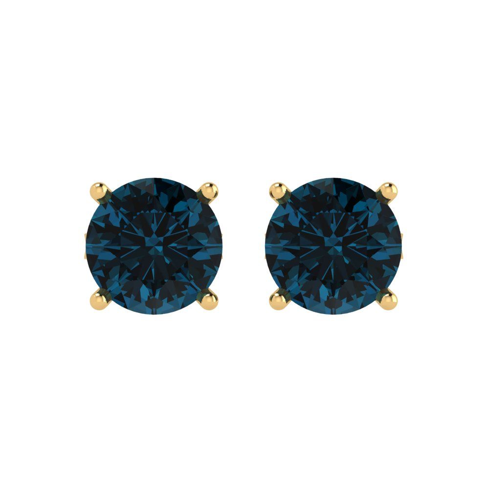 4cttw Round Cut Natural London Blue Topaz Gold-Plated 925 Silver Push Back Stud Earrings