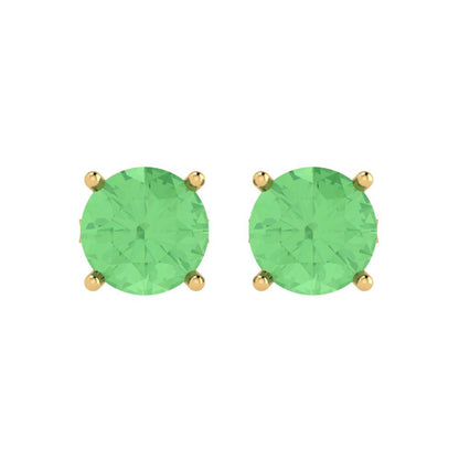 4 ctw Green Zirconia Studs Earrings | 8.0mm Round Cut White Gold Push Back | April Birthstone
