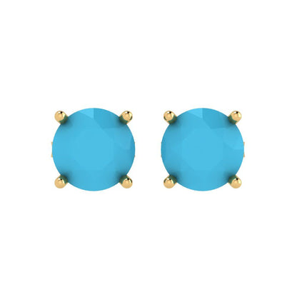 4 ctw Turquoise Studs Earrings | 8.0mm Round Cut White Gold Push Back | December Birthstone