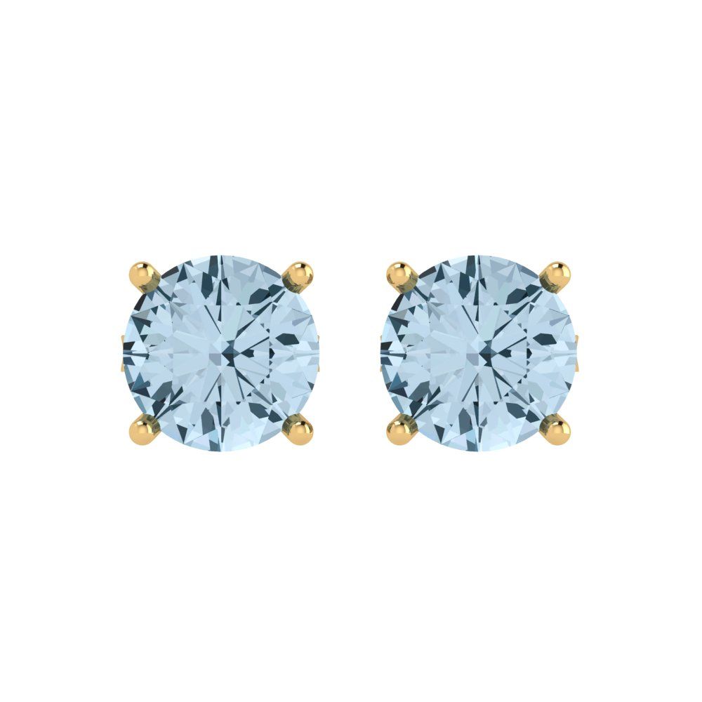 4 ctw Swiss Blue Topaz Studs Earrings | 8.0mm Round Cut White Gold Push Back | December Birthstone