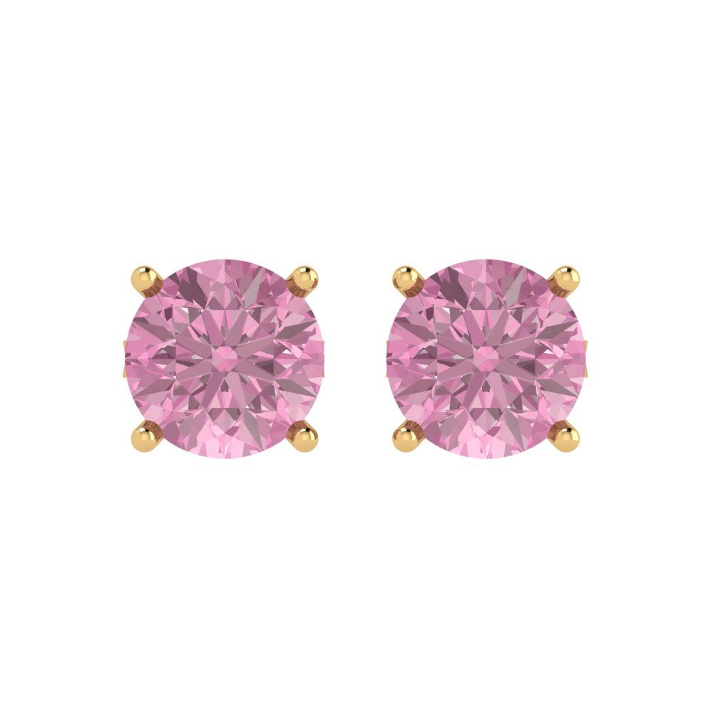 4cttw Round Cut Simulated Pink Diamond Gold-Plated 925 Silver Push Back Stud Earrings