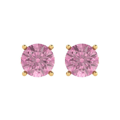 4cttw Round Cut Simulated Pink Diamond Gold-Plated 925 Silver Push Back Stud Earrings