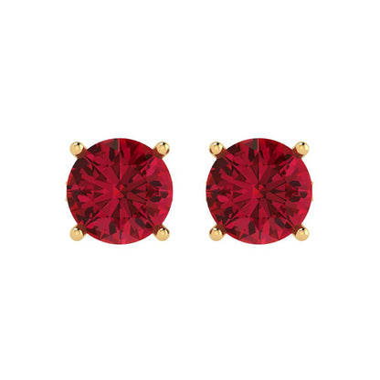 4 ctw Ruby Studs Earrings | 8.0mm Round Cut White Gold Push Back | July Birthstone