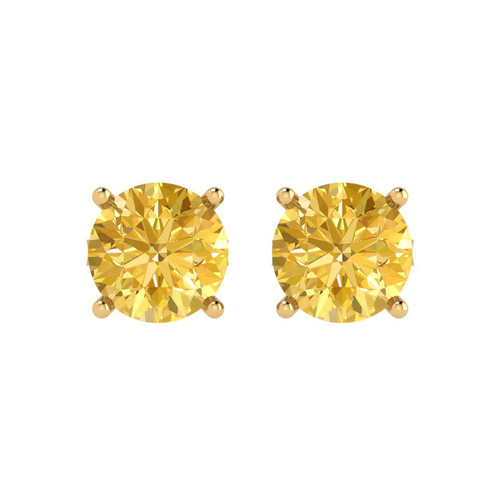 4 ctw Yellow Zirconia Studs Earrings | 8.0mm Round Cut White Gold Push Back | April Birthstone