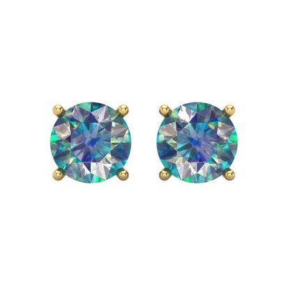 4 ctw Blue Moissanite Studs Earrings | 8.0mm Round Cut White Gold Push Back | April Birthstone
