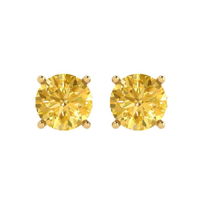 4 ctw Citrine Studs Earrings | 8.0mm Round Cut White Gold Push Back | November Birthstone