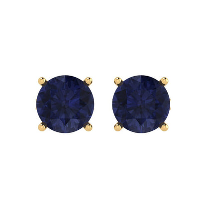 4cttw Round Cut Simulated Blue Sapphire Gold-Plated 925 Silver Push Back Stud Earrings