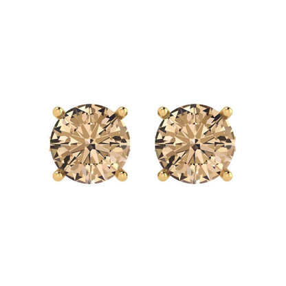 4 ctw Yellow Moissanite Studs Earrings | 8.0mm Round Cut White Gold Push Back | April Birthstone