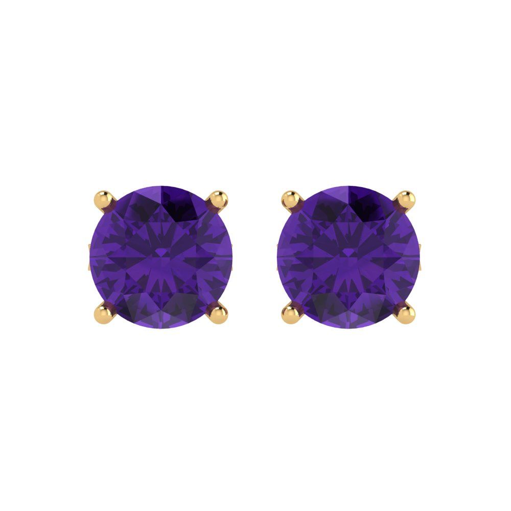 4 ctw Amethyst Studs Earrings | 8.0mm Round Cut White Gold Push Back | February Birthstone