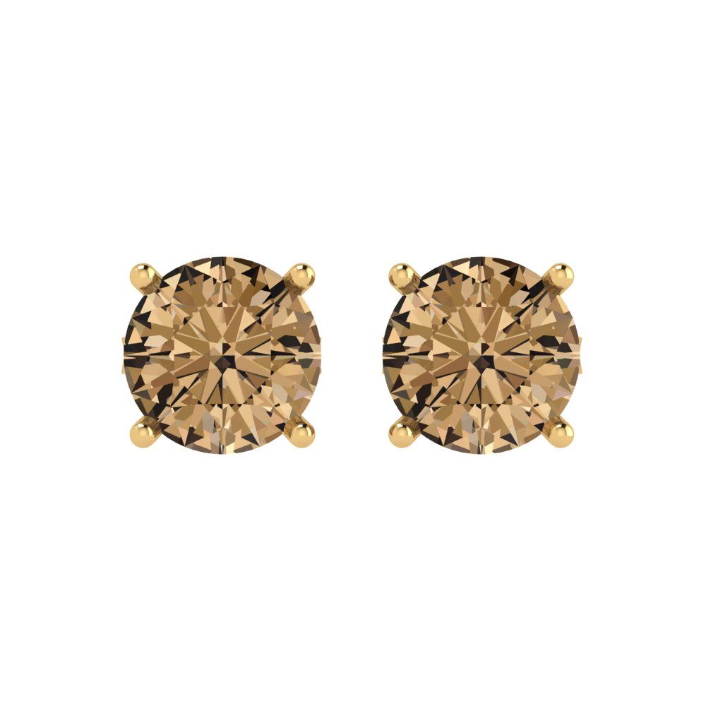 4cttw Round Cut Simulated Champagne Diamond Gold-Plated 925 Silver Push Back Stud Earrings