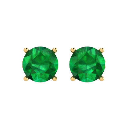 4cttw Round Cut Simulated Emerald Gold-Plated 925 Silver Push Back Stud Earrings