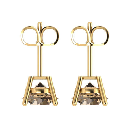 4 ctw Champagne Studs Earrings | 8.0mm Round Cut White Gold Push Back | April Birthstone
