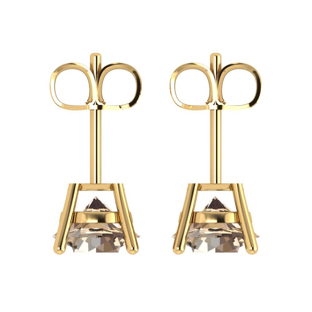 4 ctw Yellow Moissanite Studs Earrings | 8.0mm Round Cut White Gold Push Back | April Birthstone