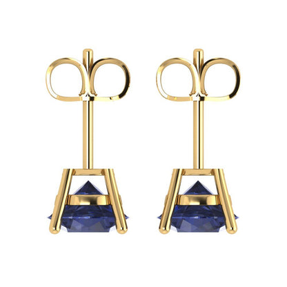 4cttw Round Cut Simulated Blue Sapphire Gold-Plated 925 Silver Push Back Stud Earrings