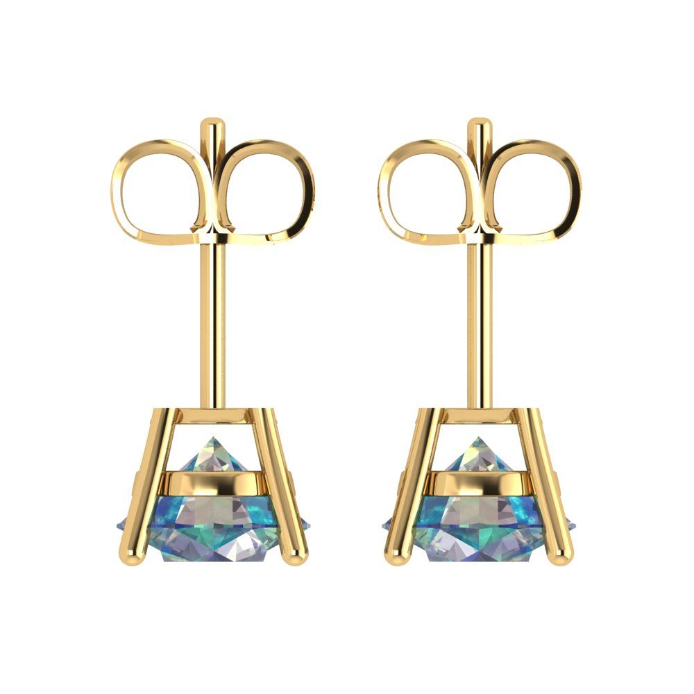 4 ctw Blue Moissanite Studs Earrings | 8.0mm Round Cut White Gold Push Back | April Birthstone