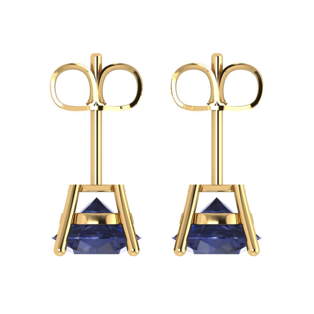 4 ctw Blue Sapphire Studs Earrings | 8.0mm Round Cut White Gold Push Back | September Birthstone