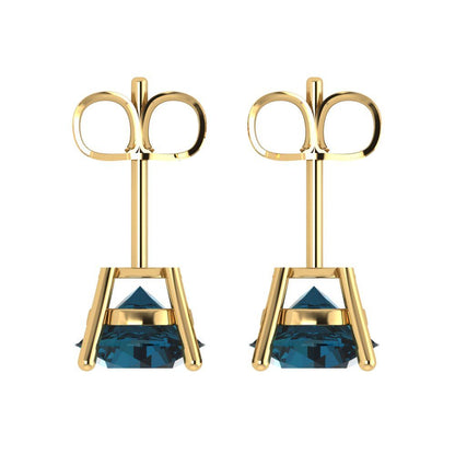 4 ctw London Blue Topaz Studs Earrings | 8.0mm Round Cut White Gold Push Back | December Birthstone