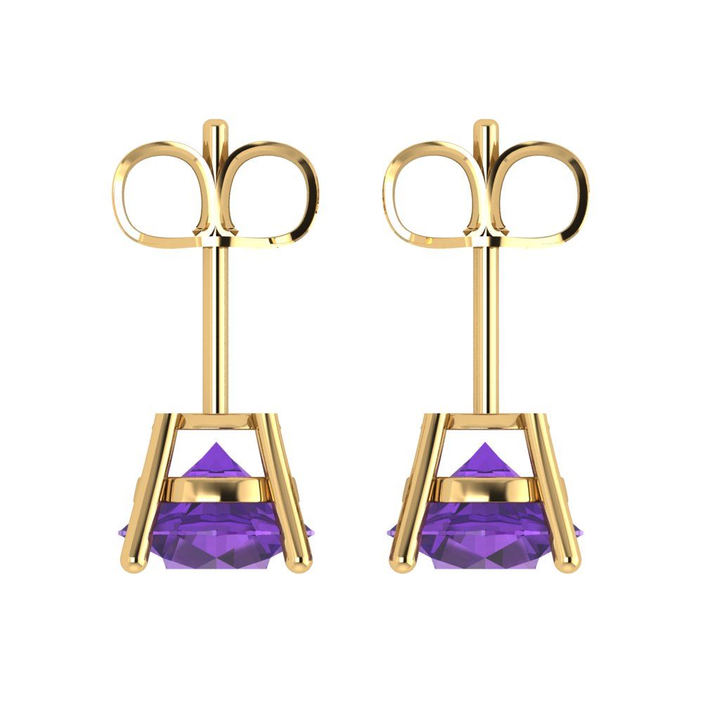 4cttw Round Cut Natural Amethyst Gold-Plated 925 Silver Push Back Stud Earrings