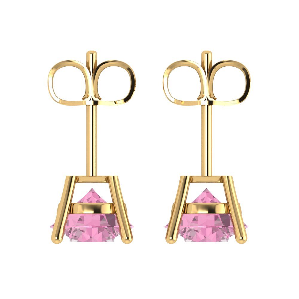 4 ctw Pink Zirconia Studs Earrings | 8.0mm Round Cut White Gold Push Back | April Birthstone