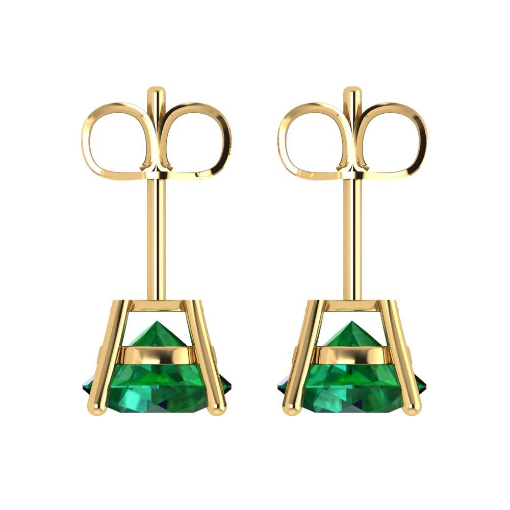 4 ctw Emerald Studs Earrings | 8.0mm Round Cut White Gold Push Back | May Birthstone