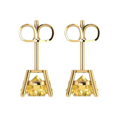 4cttw Round Cut Simulated Yellow Diamond Gold-Plated 925 Silver Push Back Stud Earrings