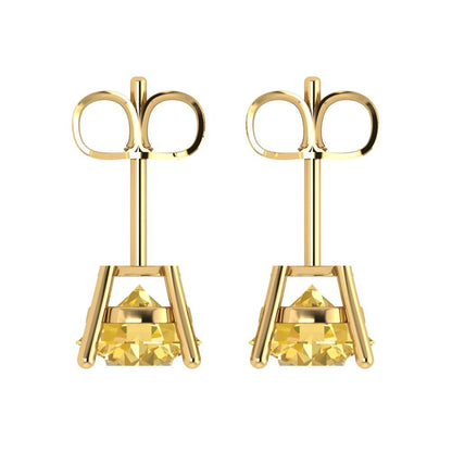 4cttw Round Cut Natural Citrine Gold-Plated 925 Silver Push Back Stud Earrings