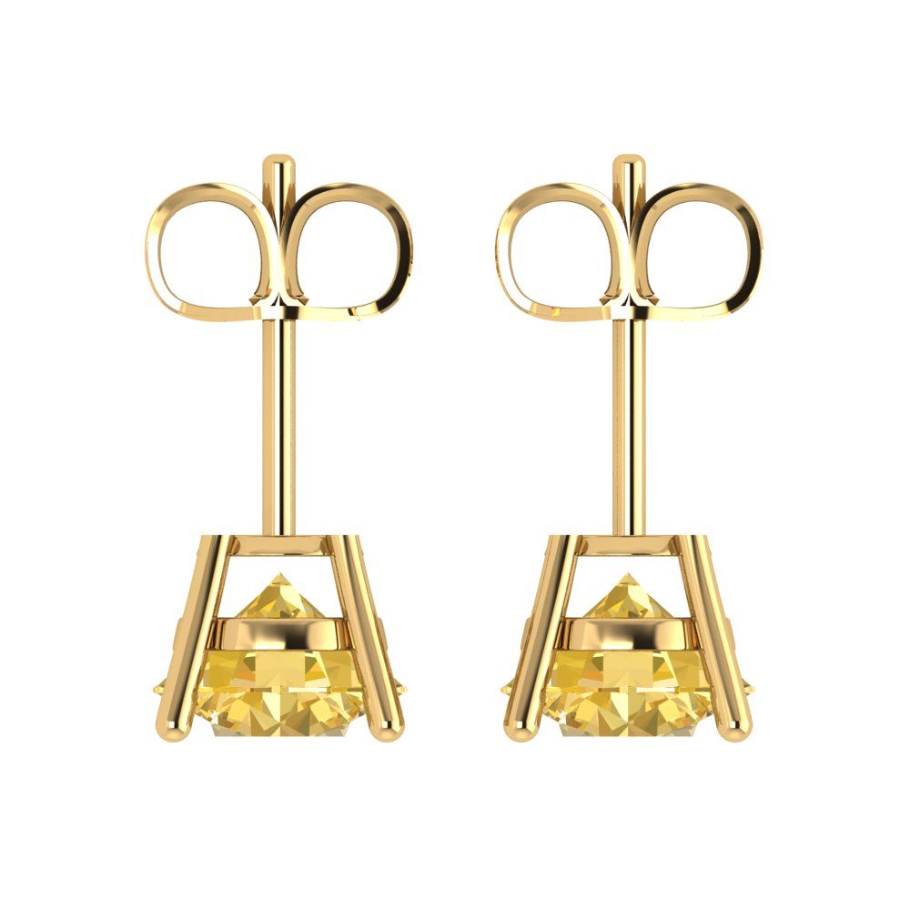 4 ctw Citrine Studs Earrings | 8.0mm Round Cut White Gold Push Back | November Birthstone