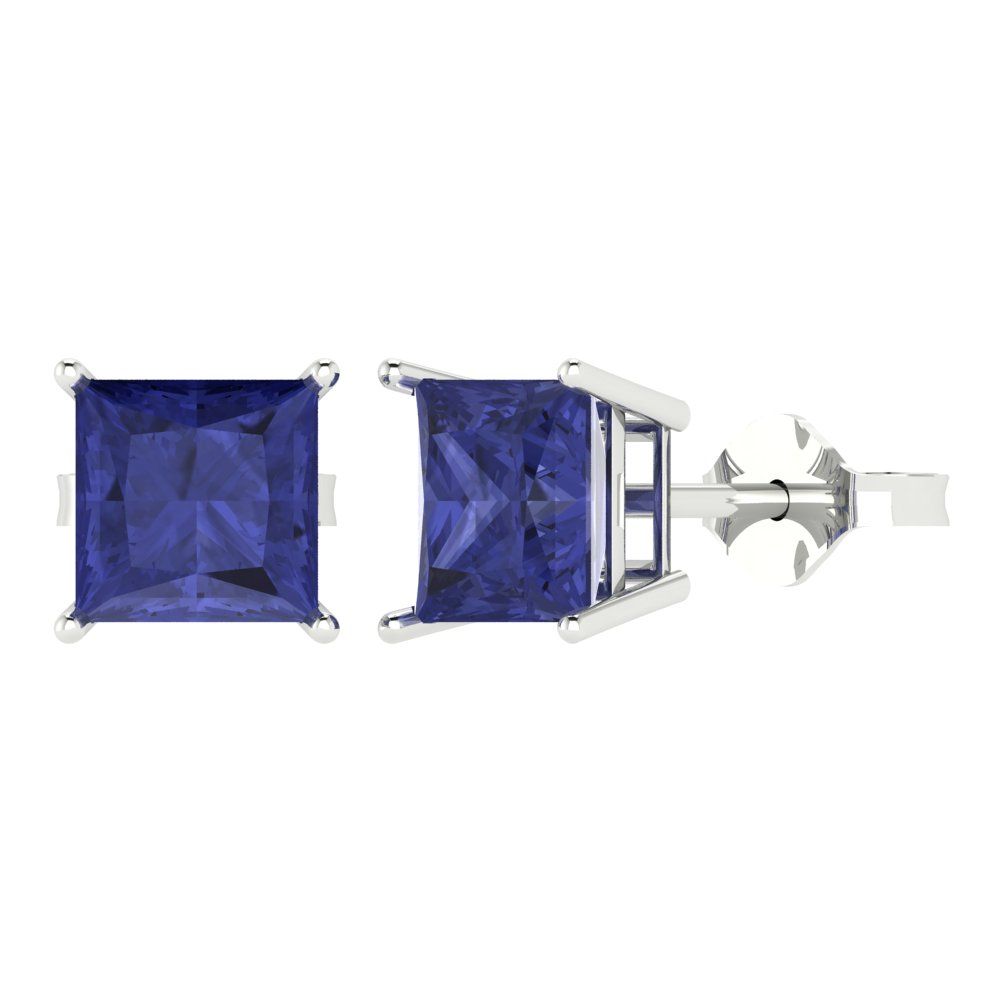 3 ctw Tanzanite Studs Earrings | 6.5mm Princess Cut White Gold Push Back | December Birthstone