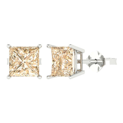 3cttw Princess Cut Natural Morganite Gold-Plated 925 Silver Push Back Stud Earrings