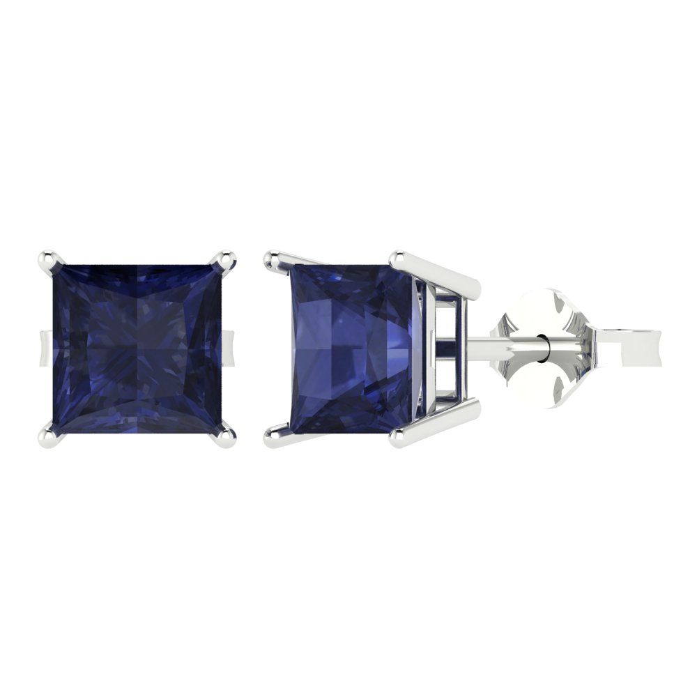 3cttw Princess Cut Simulated Blue Sapphire Gold-Plated 925 Silver Push Back Stud Earrings