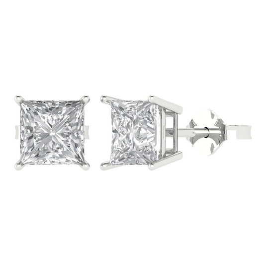 3cttw Princess Cut Moissanite Gold-Plated 925 Silver Push Back Stud Earrings