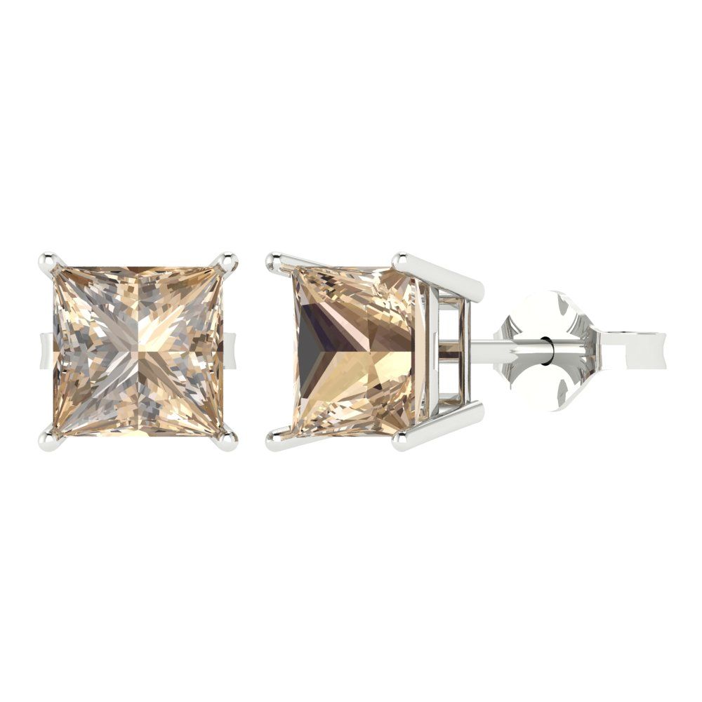 3 ctw Yellow Moissanite Studs Earrings | 6.5mm Princess Cut White Gold Push Back | April Birthstone