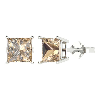 3 ctw Yellow Moissanite Studs Earrings | 6.5mm Princess Cut White Gold Push Back | April Birthstone