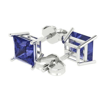 3 ctw Tanzanite Studs Earrings | 6.5mm Princess Cut White Gold Push Back | December Birthstone