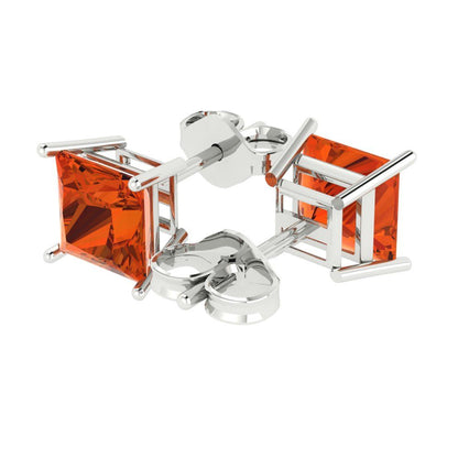 3cttw Princess Cut Simulated Red Diamond Gold-Plated 925 Silver Push Back Stud Earrings