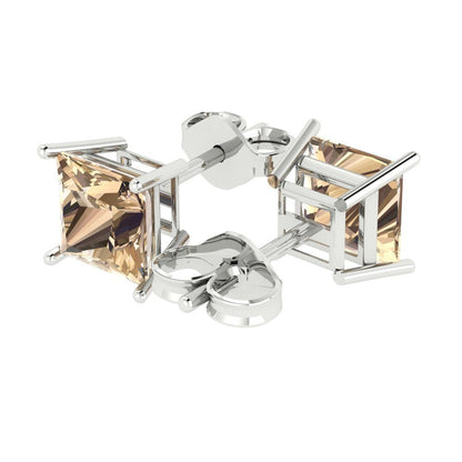 3 ctw Yellow Moissanite Studs Earrings | 6.5mm Princess Cut White Gold Push Back | April Birthstone