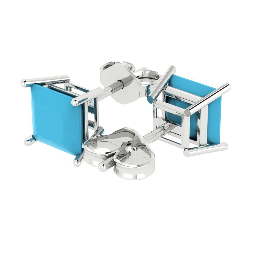 3 ctw Turquoise Studs Earrings | 6.5mm Princess Cut White Gold Push Back | December Birthstone
