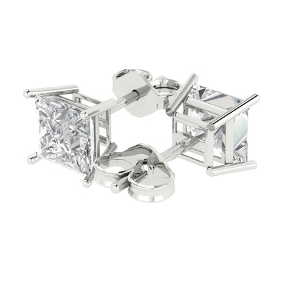 3cttw Princess Cut White Sapphire Gold-Plated 925 Silver Push Back Stud Earrings